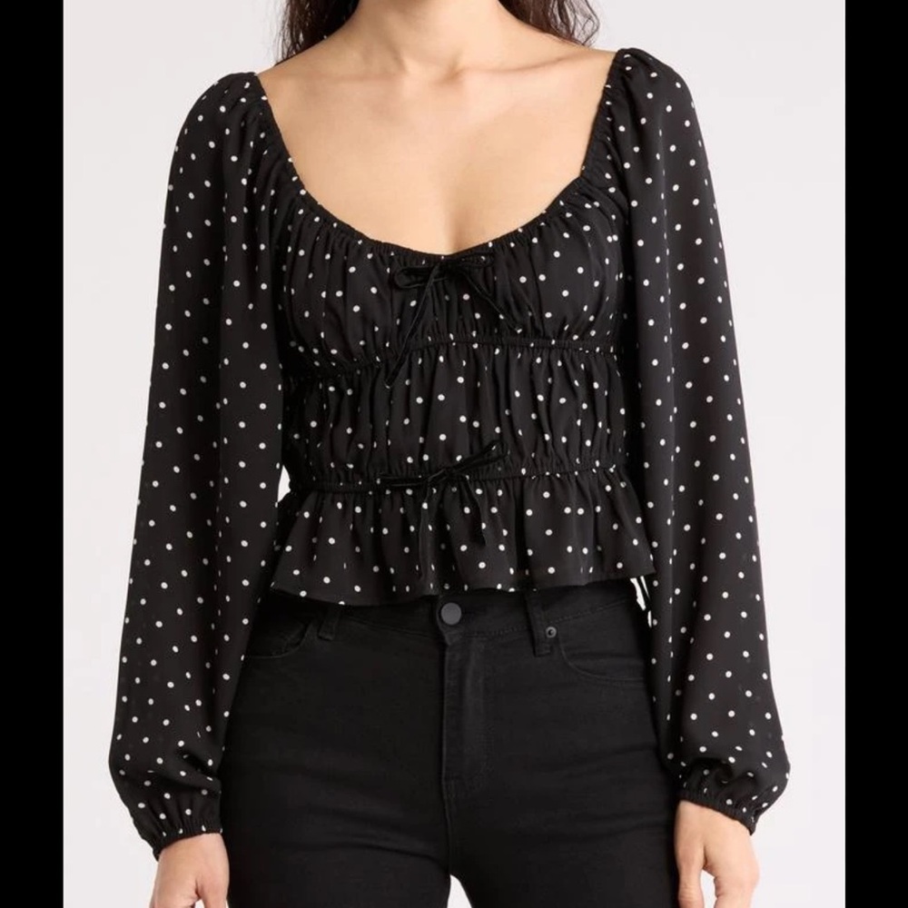 Wayf Black and White Polka Dot Blouse